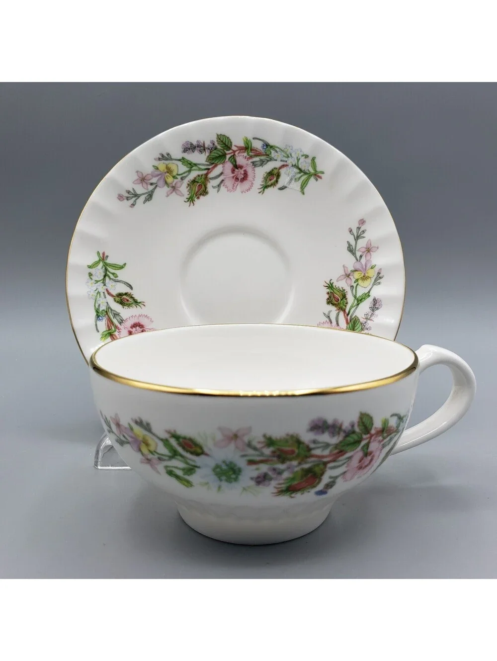 Vintage Aynsley Teacup & Saucer Pink Dianthus Carnation Fine Bone China England